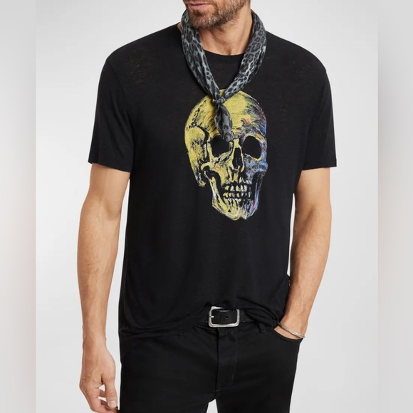 John Varvatos Men's Painted Skull Tee, Black - Picture 1 of 4